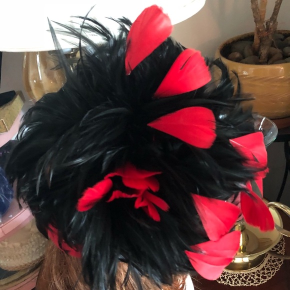 Vintage BOLLMAN Red Wool Cap Hat w Feathers main image 8